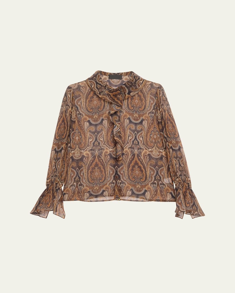 Cecily Paisley Print Ruffled Silk Blous